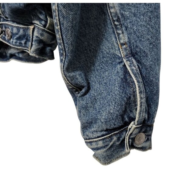 Vintage GAP 90s Denim Trucker Jacket Buffalo Plaid Blanket Lined - Picture 12 of 16